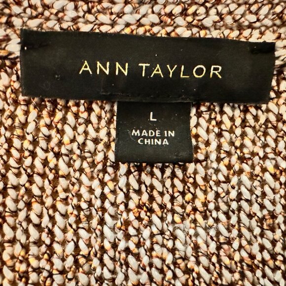 Ann Taylor Open Front Long Cardigan Bronze, Cream, Brown Acrylic Blend Knit, SzL - Picture 8 of 9